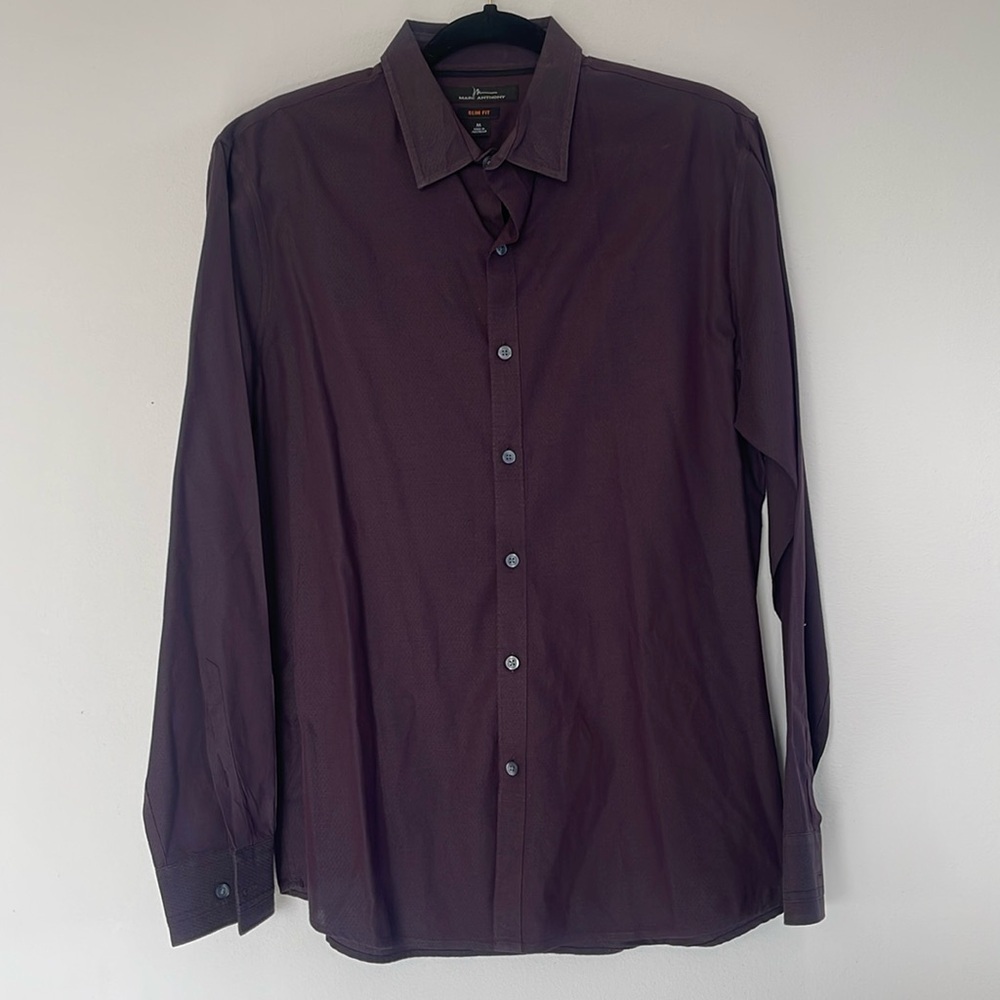 Marc Anthony Slim Fit Burgundy Long Sleeve Shirt - Size M